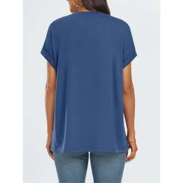 AUTOMET Womens Summer Tops Spring Fashion Oversized Business Casual Dressy T Shirts Workout Clothes Trendy Outfits 2025 Blue S