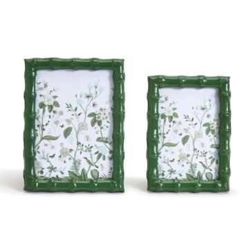 Two's Company Countryside Matte Finish Green Bamboo Picture Frames, Wall Decor, Tabletop Photo Displ...