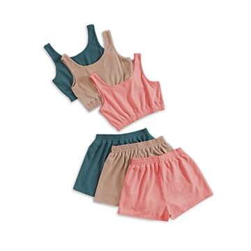 GORGLITTER Summer Outfits for Women 2025 Vacation Beach 6 Pieces Crop Tank Top and Shorts Matching S...