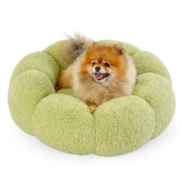 Lesure Calming Small Dog Bed in Plush Flower Design