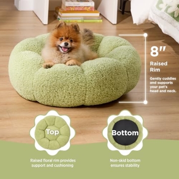 Lesure Calming Small Dog Bed in Plush Flower Design