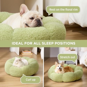 Lesure Calming Small Dog Bed in Plush Flower Design