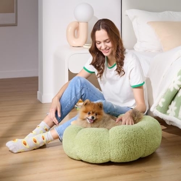 Lesure Calming Small Dog Bed in Plush Flower Design