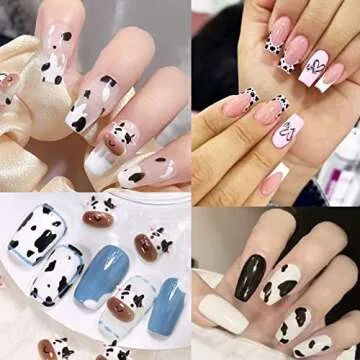 MAIOUSU STORE Nail Art Stickers, 12 Sheets Cute Milk Cartoon Water Transfer Nail Decals Nail Stickers with Assorted Patterns Milk Cow Animal Leopard Heart Design DIY Nail Art Decoration
