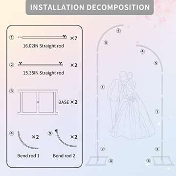 ZpigToor Gold Curved Wedding Arch Set of 2 - 7.8FT & 6.7FT