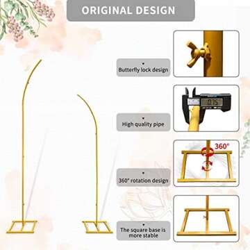 ZpigToor Gold Curved Wedding Arch Set of 2 - 7.8FT & 6.7FT