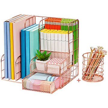 Marbrasse Rose Gold Desk Organizer | Set of 2 Desktop Organizer, Rose Gold Desk Accessories for Wome...