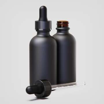 seafulee 60ml Black Coated Glass Bottle with Glass Eye Dropper, 2 oz Capacity,UV Safe Bottles for Essential Oils and Aromatherapy (Pack of 12)