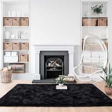 Noahas Fluffy Black 8x10 Area Rugs for Living Room,Large Living Room Rug,Thick Shag Rugs for Bedroom,Big Soft Shaggy Bedside Non-Slip Plush Dorm Nursery Kids Carpet Home Decor Aesthetic
