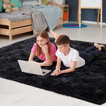 Noahas Fluffy Black 8x10 Area Rugs for Living Room,Large Living Room Rug,Thick Shag Rugs for Bedroom,Big Soft Shaggy Bedside Non-Slip Plush Dorm Nursery Kids Carpet Home Decor Aesthetic