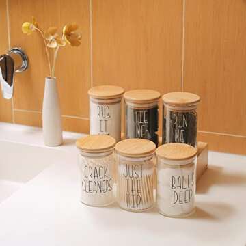 MOMEEMO Apothecary Jars with Lids Storage Organizer, Hair Tie Organizer & Bobby Pin Holder are Great for Bamboo Bathroom Accessories, Decor Farmhouse Style. (Hair Ties & Pins)