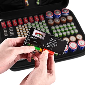 Comecase Hard Battery Organizer with Tester for 148 Batteries