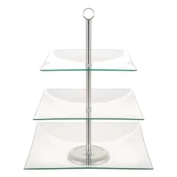 Home Dess Chef Buddy Three Tier Square Glass Buffet and Dessert Stand, 1 Pack, Clear