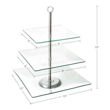Home Dess Chef Buddy Three Tier Square Glass Buffet and Dessert Stand, 1 Pack, Clear