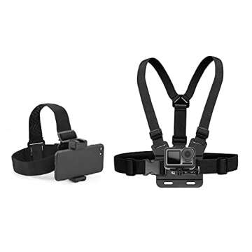 Mobile Phone Chest Mount Harness Strap Holder and Phone Head Mount Holder Kit for Shoot POV/VLOG Com...