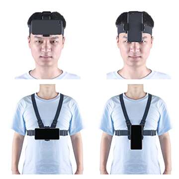 Mobile Phone Chest Mount Harness Strap Holder and Phone Head Mount Holder Kit for Shoot POV/VLOG Compatible with iPhone, GoPro and DJI Action 2 Camera