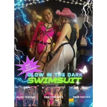 Rave Outfits for Womens - EDC Festival Neon Bodysuit Long Swimsuits Mesh Buckle Shrug Crop Top Club Party 2 Pcs Set(Rose,XS,1017e)