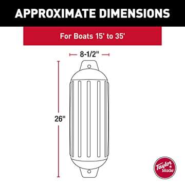 Taylor Made Super Gard Boat Fender, White (8.5" x 26") Double-Molded Ends, Ribbed Technology to Mini...