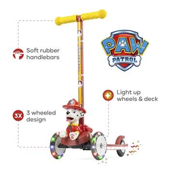 Paw Patrol Marshall Kick Scooter for Kids, Self-Balancing 3 Wheeled Light Up Scooter with Extra Wide...