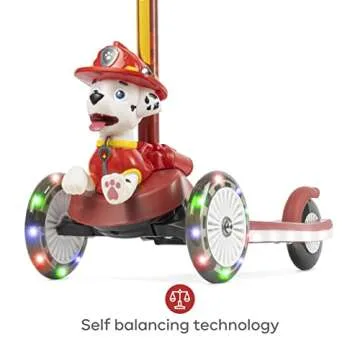 Paw Patrol Marshall Kick Scooter for Kids, Self-Balancing 3 Wheeled Light Up Scooter with Extra Wide Anti-Slip Deck, Rear Brake, for Ages 3 and up, 75 LB Limit