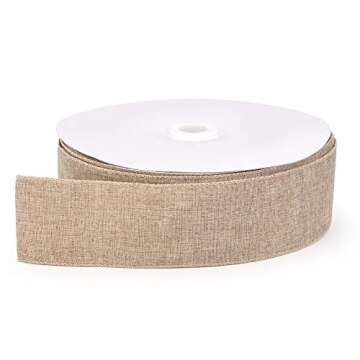 iPEGTOP Linen Wired Edge Burlap Ribbon Fabric Natural Jute, 2-1/2 Inch X 50 Yards, for Arts & Crafts...