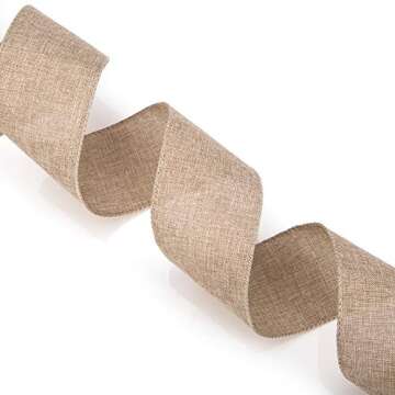 iPEGTOP Linen Wired Edge Burlap Ribbon Fabric Natural Jute, 2-1/2 Inch X 50 Yards, for Arts & Crafts Homemade DIY Projects, Event Christmas Decorations