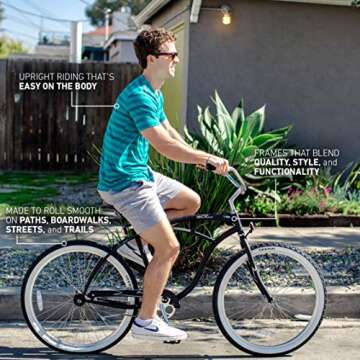 Firmstrong Urban Men's Beach Cruiser Bike, Single Speed Bicycle, 26 Inch Wheels, Matte Black