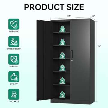 Letaya Metal Storage Cabinets with Lock Doors,Tall Locker Organizer Steel Garage Cabinets, 5 Adjustable Layers Shelves for Home, Office, Warehouse,Tool,Industrial(Black)