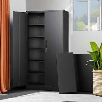 Letaya Metal Storage Cabinets with Lock Doors,Tall Locker Organizer Steel Garage Cabinets, 5 Adjustable Layers Shelves for Home, Office, Warehouse,Tool,Industrial(Black)