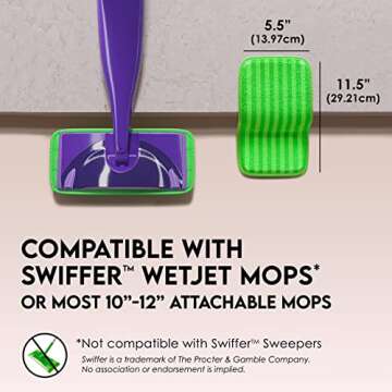 Reusable Floor Mop Pads - Swiffer Wet Jet Compatible Refills 2 Pack - Machine Washable, 12-inch Micr...