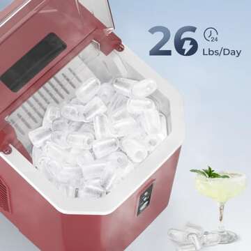 EUHOMY Ice Makers Countertop - 9 Cubes in 6 Mins, 26lbs/Day, Portable Ice Maker with Carry Handle, Self-Cleaning Ice Maker with Ice Scoop & Basket, Compact Ice Maker for Home/Kitchen/Office/RV.(Red)