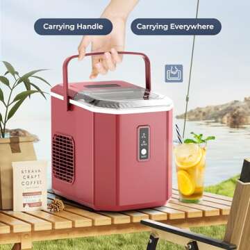 EUHOMY Ice Makers Countertop - 9 Cubes in 6 Mins, 26lbs/Day, Portable Ice Maker with Carry Handle, Self-Cleaning Ice Maker with Ice Scoop & Basket, Compact Ice Maker for Home/Kitchen/Office/RV.(Red)