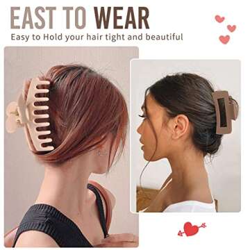 LuSeren Hair Clips for Women 4.3 Inch Large Hair Claw Clips for Women Thin Thick Curly Hair, Big Matte Banana Clips,Strong Hold jaw clips,Neutrals