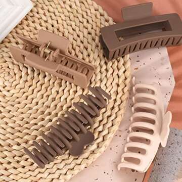 LuSeren Hair Clips for Women 4.3 Inch Large Hair Claw Clips for Women Thin Thick Curly Hair, Big Matte Banana Clips,Strong Hold jaw clips,Neutrals