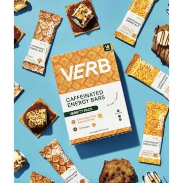 Verb Energy - Variety Pack Caffeinated Snack Bars - 110-Calorie Low Sugar Energy Bar - Nutrition Bars - Vegan Snacks - Gluten Free Breakfast Bars with Organic Green Tea, 26g (Pack of 16)