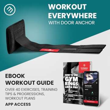 BeMaxx Gymnastic Rings Set Wood + Door Anchor Attachment, Exercise eBook & Safety Straps + Length Markings | Wooden Olympic Gym Gymnastics Athletic Fitness | Home Workout Muscle Training