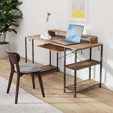 HYPIGO Computer Desk with Keyboard Tray, 55 Inch Music Studio Desk Music Production Desk with Storag...