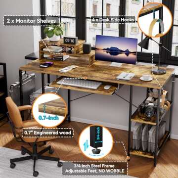 HYPIGO 55 Inch Computer Desk with Keyboard Tray