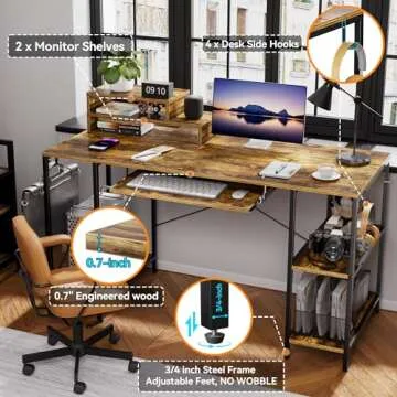HYPIGO 55 Inch Computer Desk with Keyboard Tray