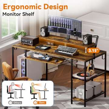 HYPIGO 55 Inch Computer Desk with Keyboard Tray