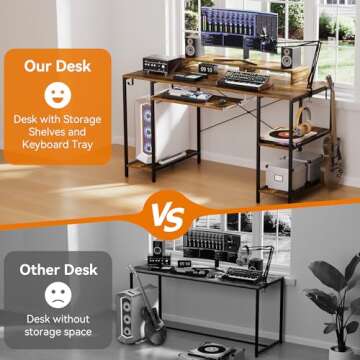 HYPIGO 55 Inch Computer Desk with Keyboard Tray