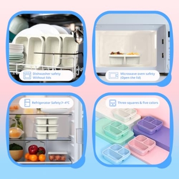 Enstphjoy Snack Boxes (3 Pack) - Stackable Bento Boxes with 3 Compartments, Meal Prep Containers Reusable, Lightweight Lunch Containers for Kids and Adults, BPA Free (Off White)