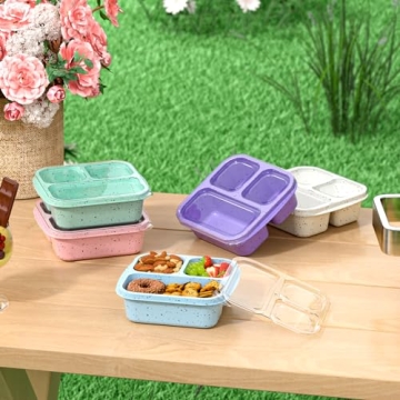 Enstphjoy Snack Boxes (3 Pack) - Stackable Bento Boxes with 3 Compartments, Meal Prep Containers Reusable, Lightweight Lunch Containers for Kids and Adults, BPA Free (Off White)