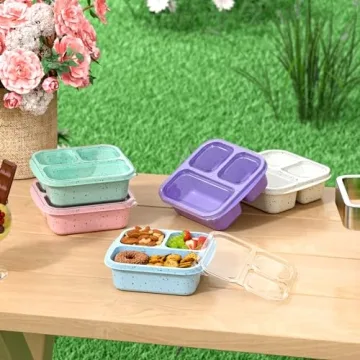 Enstphjoy Snack Boxes (3 Pack) - Stackable Bento Boxes with 3 Compartments, Meal Prep Containers Reusable, Lightweight Lunch Containers for Kids and Adults, BPA Free (Off White)