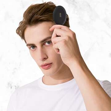 RHOS Mini Hair Brush for Women,Men and Kids-Travel Size Hair Brush for Purse,Pocket,backpack-Small Cushion Paddle Brush with Soft Bristles-Mini Detangler Brush for All Hair Types(1 Pack-Black)