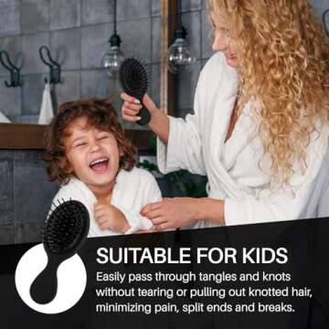 RHOS Mini Hair Brush for Women,Men and Kids-Travel Size Hair Brush for Purse,Pocket,backpack-Small Cushion Paddle Brush with Soft Bristles-Mini Detangler Brush for All Hair Types(1 Pack-Black)