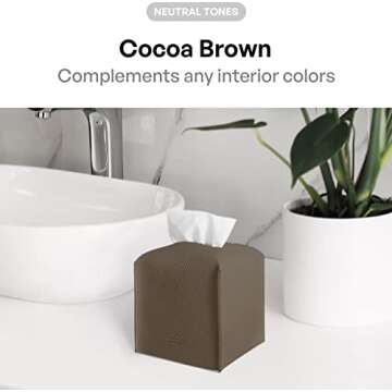 Carrotez Tissue Box Cover, [Refined] Modern PU Leather Square Tissue Box Holder - Decorative Holder/Organizer for Bathroom Vanity Countertop, Night Stands, Office Desk & Car 5"X5"X5" - Cocoa Brown