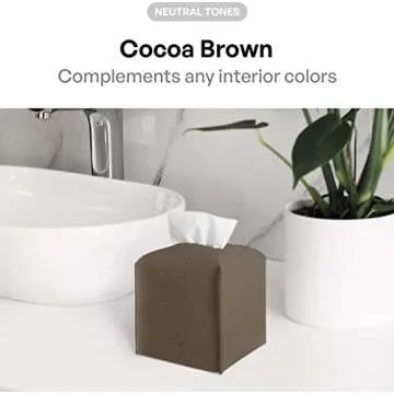 Carrotez Tissue Box Cover, [Refined] Modern PU Leather Square Tissue Box Holder - Decorative Holder/Organizer for Bathroom Vanity Countertop, Night Stands, Office Desk & Car 5"X5"X5" - Cocoa Brown