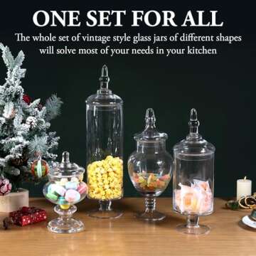 MyGift 4 Piece Set Clear Glass Apothecary Jars with Lids, Bathroom Decor, Candy Buffet, Wedding Cent...