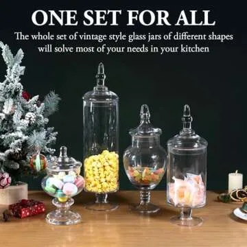 MyGift 4 Piece Set Clear Glass Apothecary Jars with Lids, Bathroom Decor, Candy Buffet, Wedding Cent...